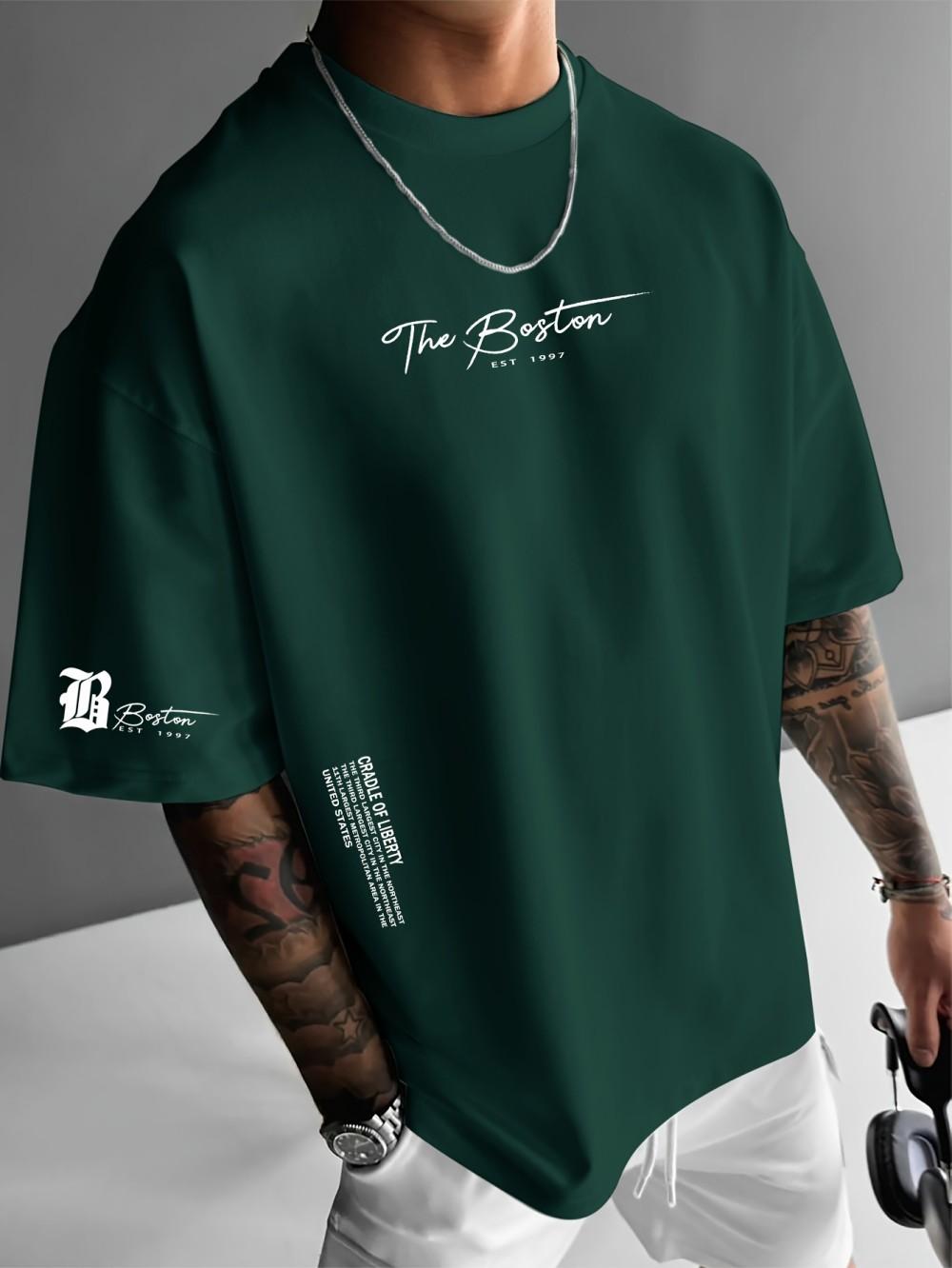 

Летняя новая мужская повседневная футболка с коротким рукавом и круглым вырезом свободного кроя с принтом Boston 1997, топ из полиэфирного волокна для фитнеса на открытом воздухе 4XL