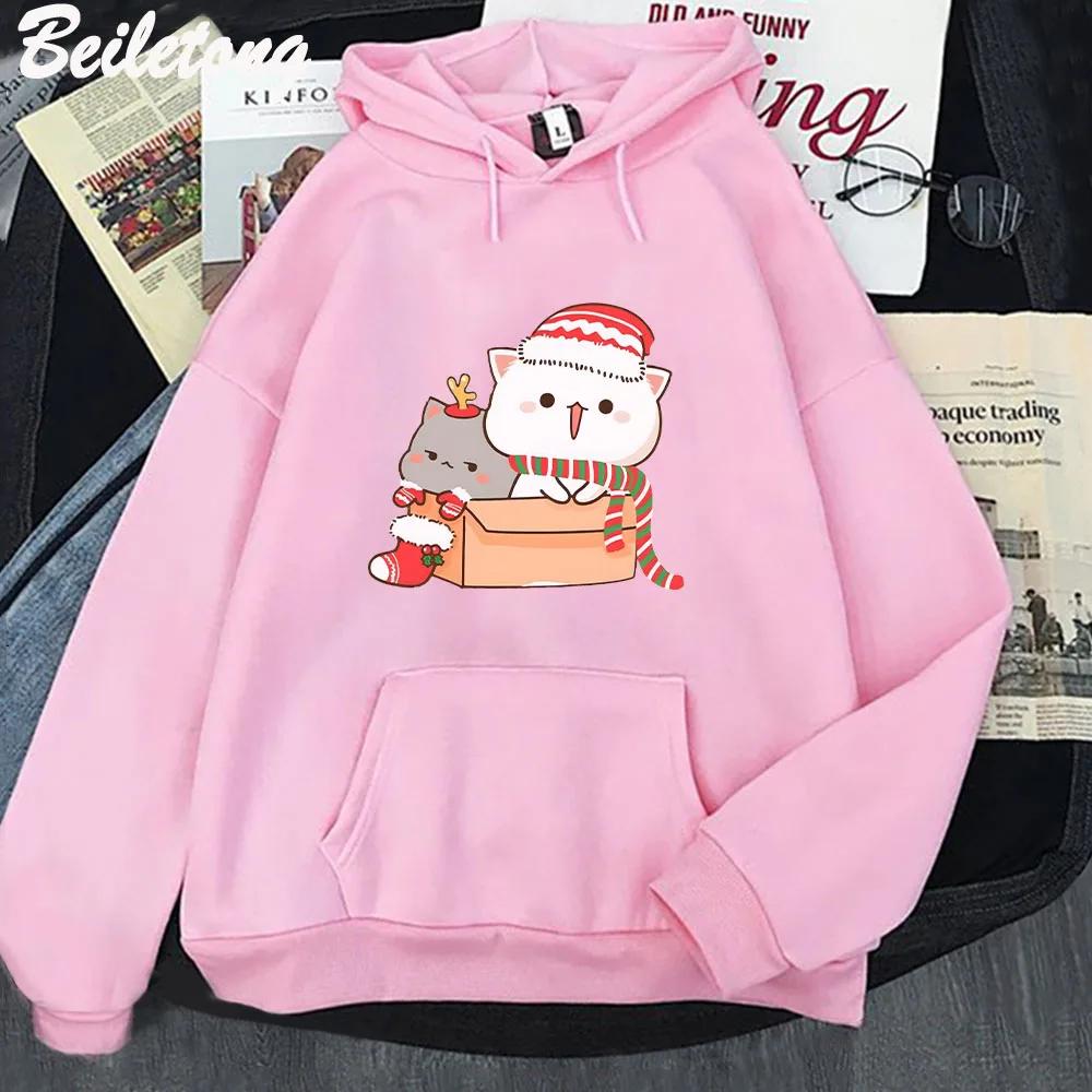 Peach and Goma Mochi Cat Hoodie Woman Streetwear Christmas Printed Kawaii Sweatshirts Winter Autumn Oversize for Couples Hoddies
