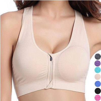 Dámska Pure Color Športová Jóga Bezdrôtová podprsenka Ležérne Fitness Beh Jogger Crop Tops Predný zips