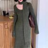 Temperament gentle wind with scarf long knitted dress women's autumn and winter waist thin sweater skirt with coat inside