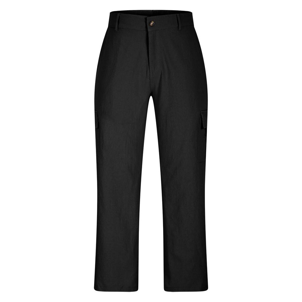 Herren Leinenhose Frühling Sommer Mehrere Taschen Gerades Bein Bequem Atmungsaktiv Outdoorhose Knopfleiste Hose