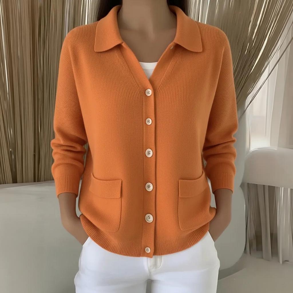 Women's Knit Cardigan Sweater with Button Front and Pockets