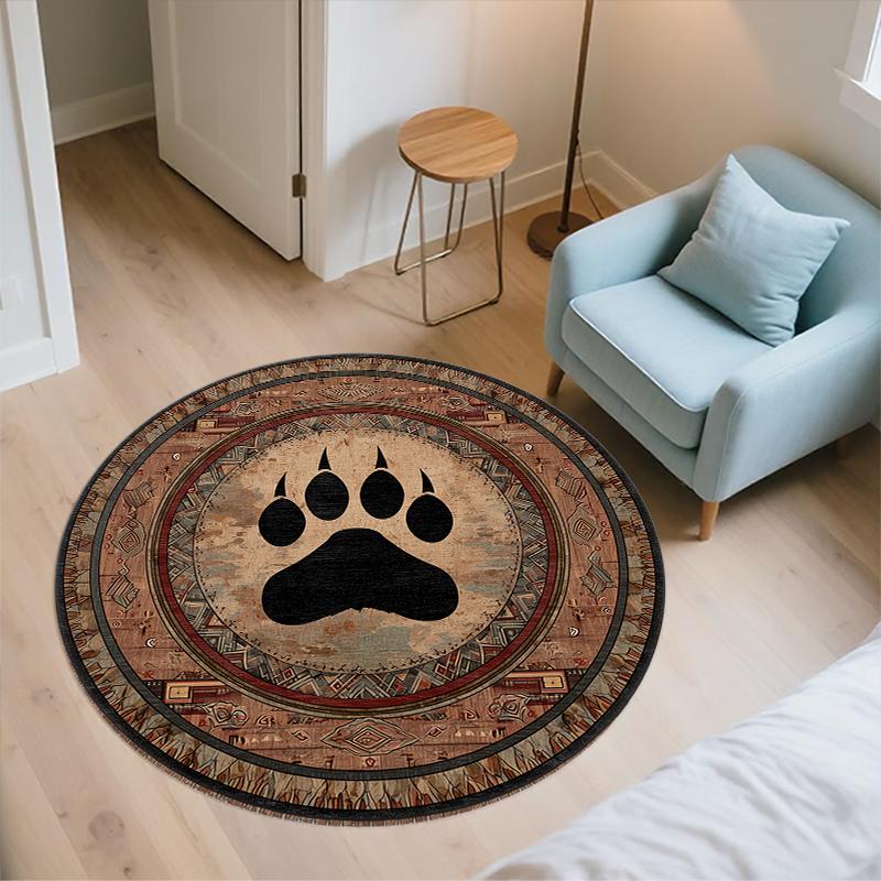 Vintage Bear pattern round rug,Carpet Rug for Living Room Bedroom Sofa Playroom Decor,Non-slip Floor Mat,Holiday Gifts and Birthday Gifts