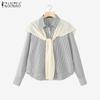 ZANZEA Women Turn Down Collar Long Sleeve Casual Stripe Blouse