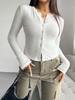 Women's Tops Y2K Solid Color Slim Cardigan Button Long Sleeve T-Shirt
