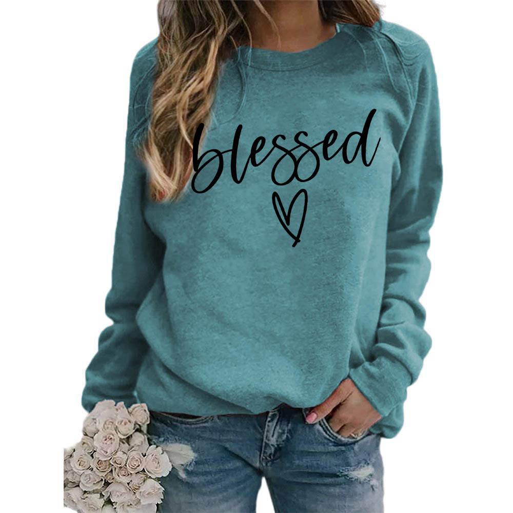 Women's Crew Neck Long Sleeve Loose Fit Sweatshirt Letter Print Casual Oversized Top