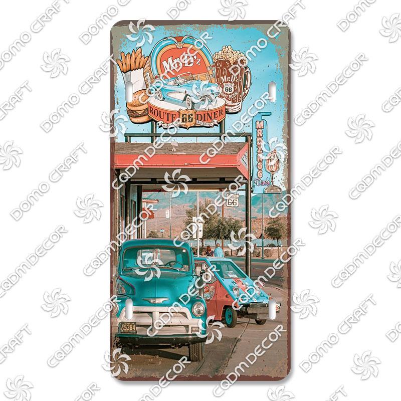 Retro Route 66 License Metal Tin Signs Vintage Road Trip Car Metal Plate Garage Club Gas Station Car Wall Decor