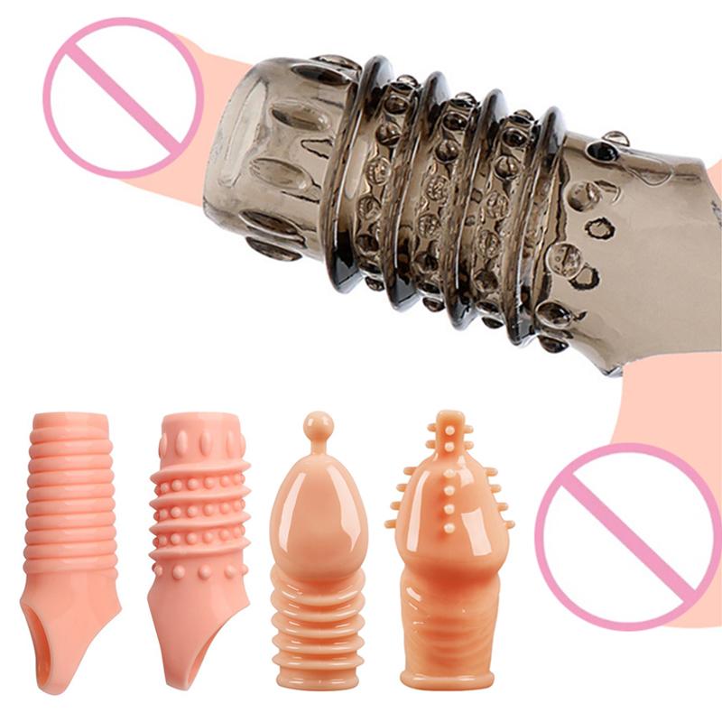 Penis Extender Cock Rings Reusable Delay Ejaculation Penis Condoms Dick Sleeve Silicone Glans Cover Enlargement Sex Toys For Men