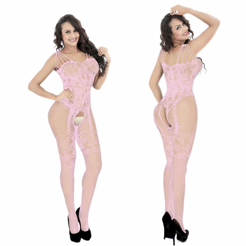 Women Sexy Stretch Fishnet Mesh Body-stocking Open Crotch Seamless Conjoined Tights Net Set