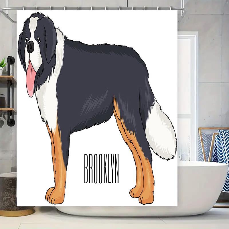 

Brooklyn Blue White Black Large Dog Print Shower Curtain For Bathroom Decoration W60H190(CM)-1 Pcs