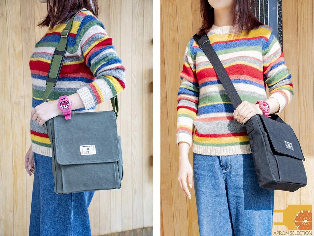 Hinomoto Canvas Shoulder Bag, Canvas Flap Shoulder Bag No. 105 (Black)