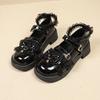 Sapatos baixos de moda nova outono e verão 2025 Lolita fada doce japonesa sapatos de festa de chá com laço de renda feminino