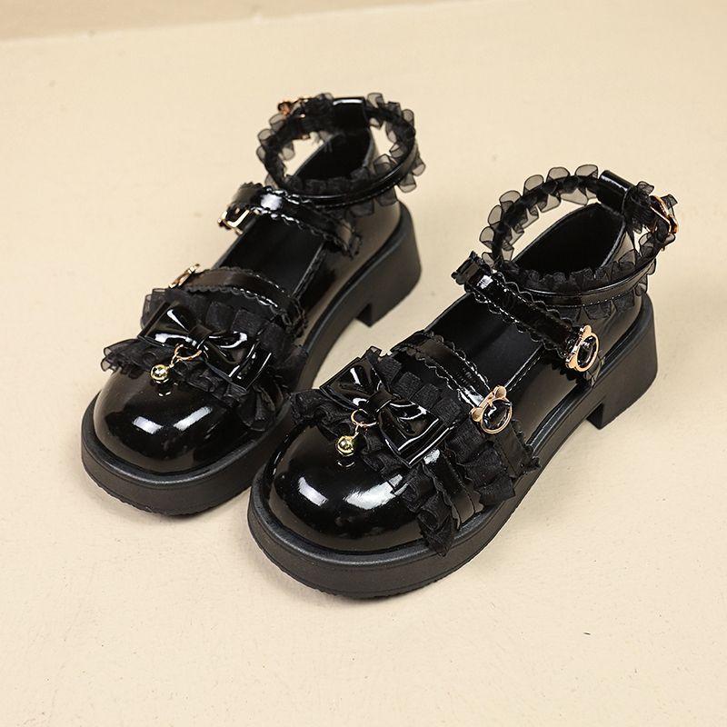 Sapatos baixos de moda nova outono e verão 2025 Lolita fada doce japonesa sapatos de festa de chá com laço de renda feminino