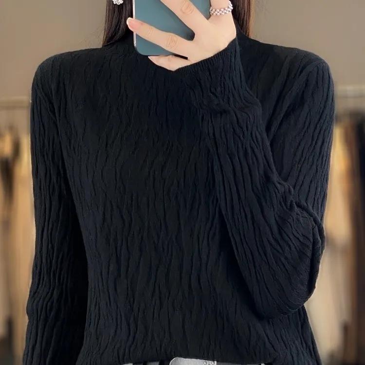 Damen Frühling und Herbst Pullover Halber Stehkragen Unregelmäßiger Pullover Weiblich Weich Lässig Gestricktes Oberteil