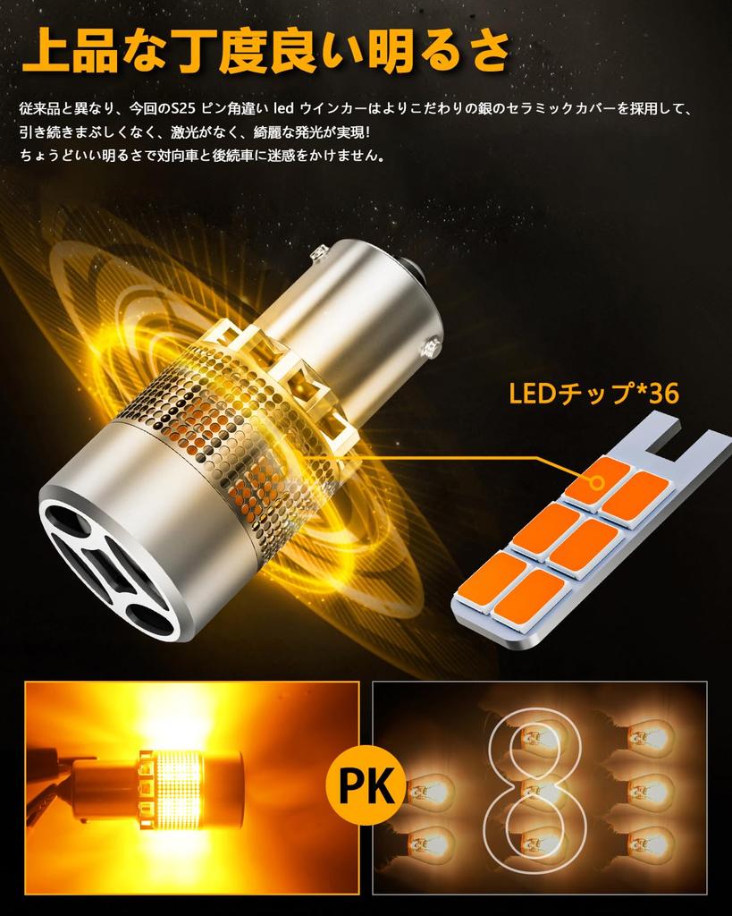 BORDAN S25 LED Turn Signal, Pin Angle, 150°, Stealth Genuine Amber, High Fla Prevention,
