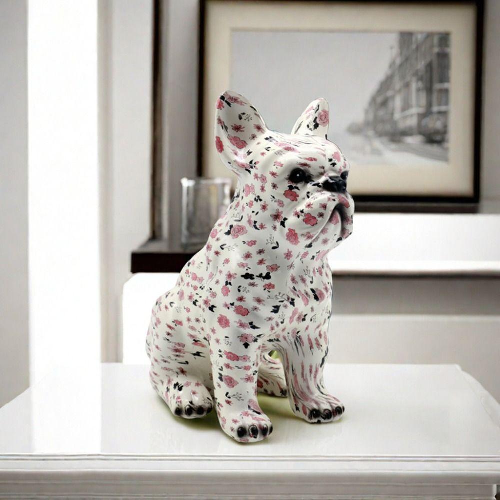 Kawaii Painted Bulldog Statue Cartoon Colorful Dog Statue Graffiti French Bulldog Statue  Children