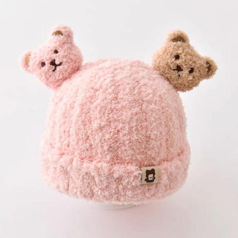 Autumn and winter children's hats baby beige series boys and girls windproof ear protection warm knitted cartoon ear warm