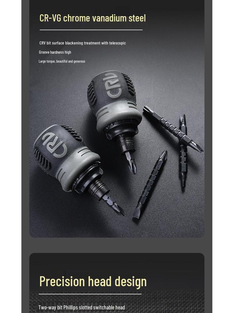 Dual-Head Ratcheting Telescopic Screwdriver with Phillips, Slotted, and Torx Heads