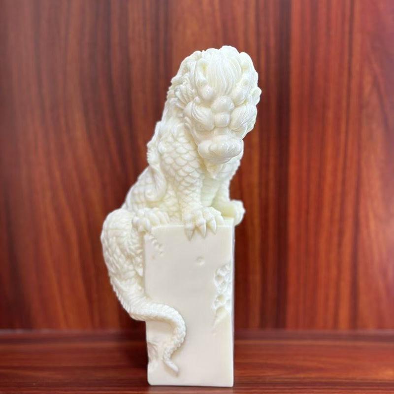 Chinese White Dragon Mascot Statue Guardian Beast Home Room Office Table Decoration and Accessories Wealth Luck Feng Shui Decor