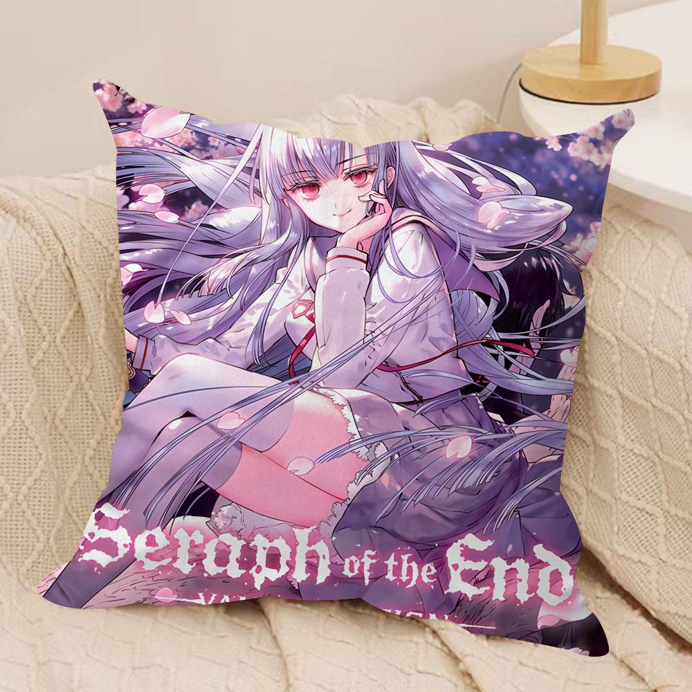 SSeraph Of The End Cushion Cover Silky Short Plush Invisible Zipper Dustproof Sofa Pillow Case For Home Decor
