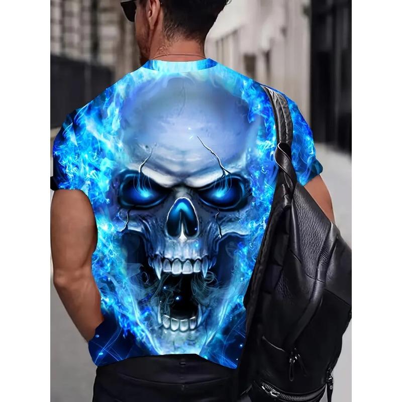 Large Men's Skull Pattern 3D Printed Men's Round Neck Short Sleeved T-shirt Summer Fashion T-shirt Casual and Comfortable Versatile Top