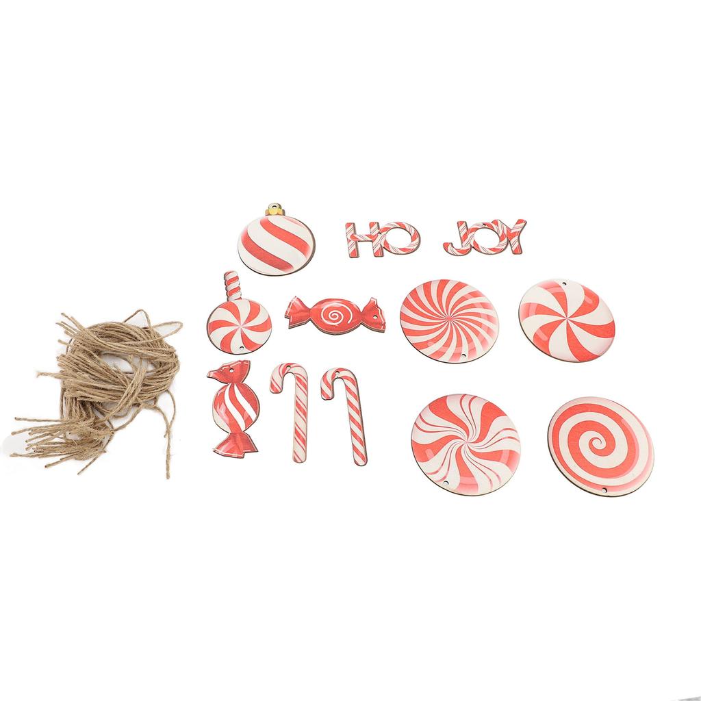 36pcs Xmas Hanging Decorations Lovely Red White Wooden Candy Hanging Ornaments for Xmas Tree Home Pa