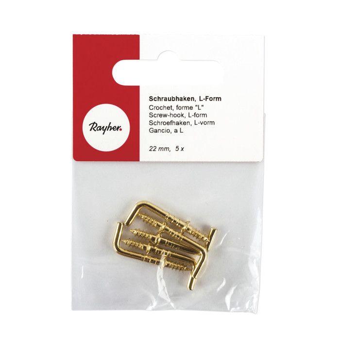 Screw Hooks - Gold - 22 Mm - Pack of 5 - Golden Yellow - L Shape