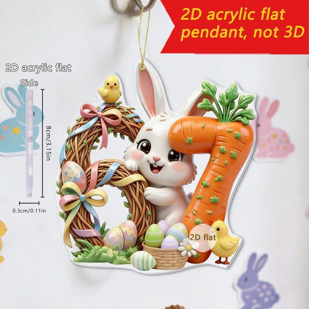 Easter Cartoon Rabbit Acrylic Keychain with Small Star Design