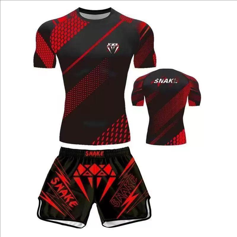 MMA Training Set Mens Short Sleeve Shorts Sanda Boxing Muay Thai Combat Sports Gym Workout