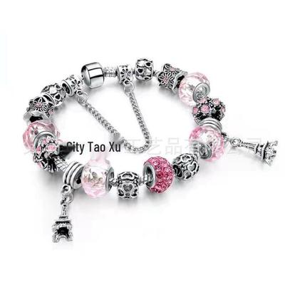 DIY Pink Crystal Bead Pendant with Inlaid Diamond for Bracelets - Christmas Gift