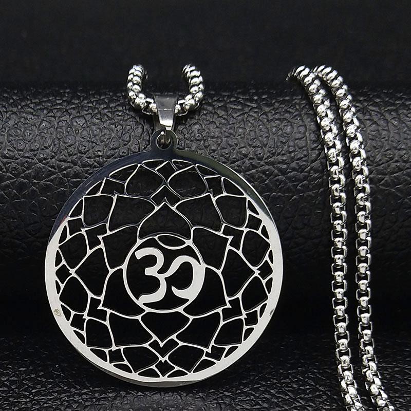 Yoga Hindu Buddhism Flower of Life Stainless Steel Necklace Gold Color Sacred Geometry Symbol Necklace Jewelry collares N620S0