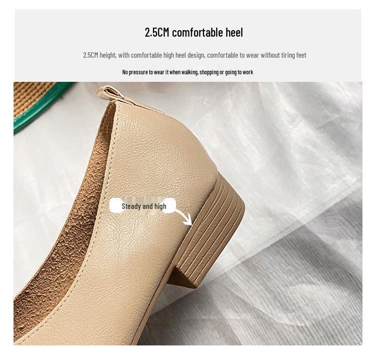 2026 Cowhide Soft Sole Women's Flats: Comfortable, Breathable, Low Heel Square Toe, Shallow Cut, No-Rub Design