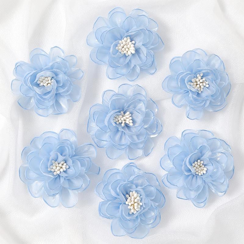2/5/10Pcs 5cm Organza Chiffon Fabric Flowers DIY Wedding Dress Clothing Shoes Hats Decoration Hairpin Jewelry Accessories