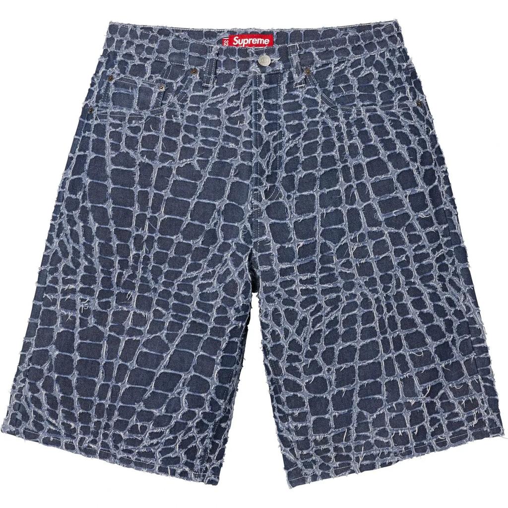Supreme Frayed Croc Baggy Denim Short Indigo