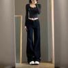 Women's Black Low-Waisted Wide-Leg Jeans, Fall 2025: Slim-Fit, Straight-Leg Pants