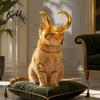 Cosplay Pet Headwear Cat Horn Crown Helmet, Golden Headpiece, with Ear Holes, Photo Props Funny Helmet for Halloween Theme Parties Costume Accessories