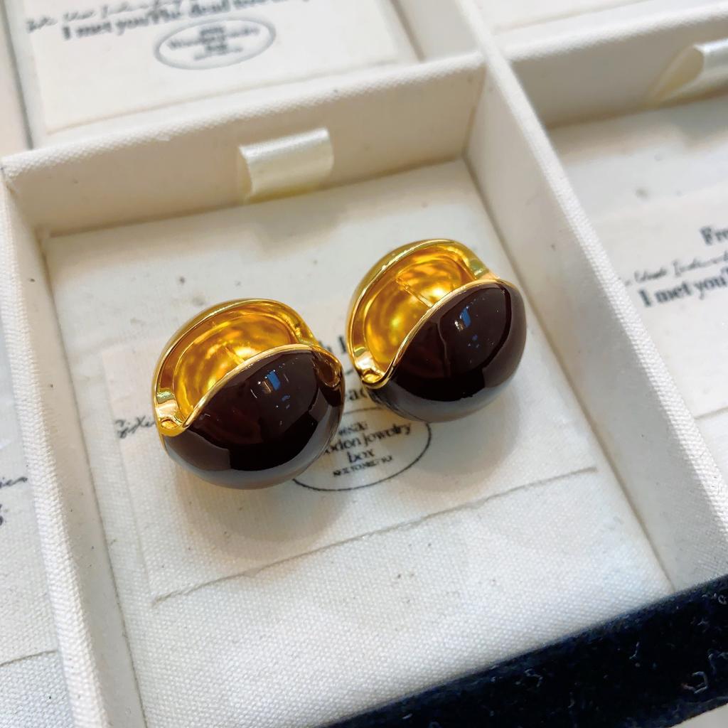 Black Gold Enamel Oil Drop C-Shaped Color Matching Earrings Light Luxury High Sense Fashion Rhombus Earrings Commuter Women