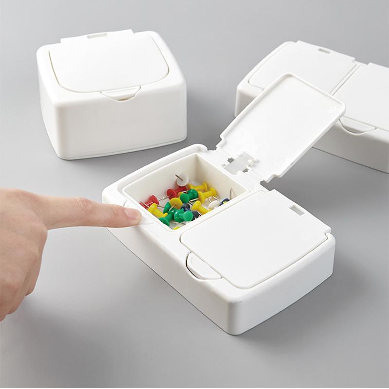 Cute Plastic Button Desktop Storage Box Jewlery Organizer Case with Lid Cosmetic Lipstick Hairpin Cotton Swab Sundries Container