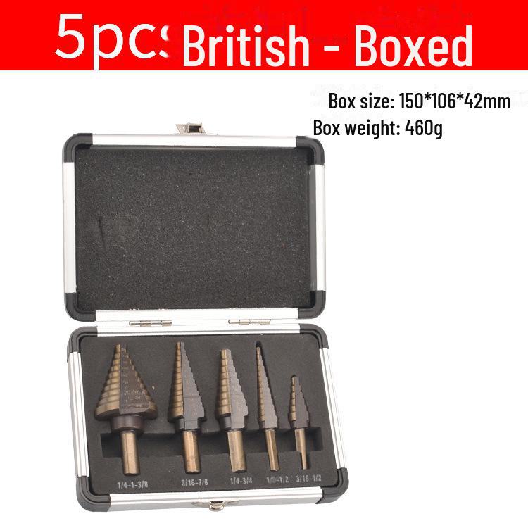 5-Piece Black & Yellow Pagoda Drill Bit Set with Triangular Handle and Straight Groove