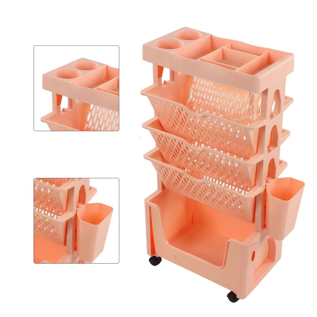 Movable Book Rack Large Capacity 5 Layer Thickened Rollers Multifunctional Movable Bookshelf for Bedroom Living Room
