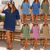 Fashion Summer Spring Solid Color Print Short Sleeve V-Neck Casual Dresses