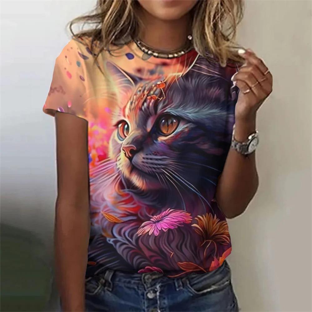 New Funny Cat 3D Print Women's Kawaii T Shirt Female Harajuku Casual Clothing Ladies Fashion Cute Animal Graphic Tees Girls Tops