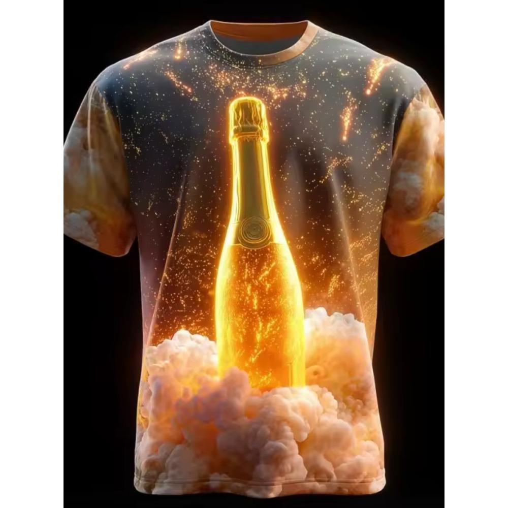Fashionable Dazzling Fireworks Beer 3D Printed T-shirt Men Summer Loose Comfortable Plus Size Short Sleeved T-shirt