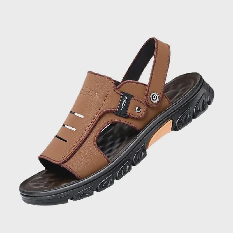 Aoweigezi 2023 Men's Summer Soft Leather Non-slip Beach Sandals with Thick Sole.