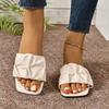 Women's Plus Size 2025 Summer Casual One-Strap Pleated Flat Slippers - Fashionable & Comfortable