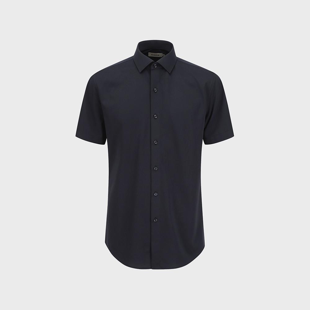 ZIOZIA Men'S) Slim Fit Semi-Wide Collar Short Sleeve Shirt_Navy
