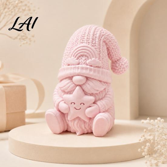 Unique Holiday Gift for Friends 3D Printed Gnome Figurine Holding Smiling Star Faceless Statue with Cute Dwarf Figurines Knit Hat Christmas Tabletop