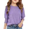Girls' 3/4 Sleeve Blouse - Round Neck Ruffle Shirt