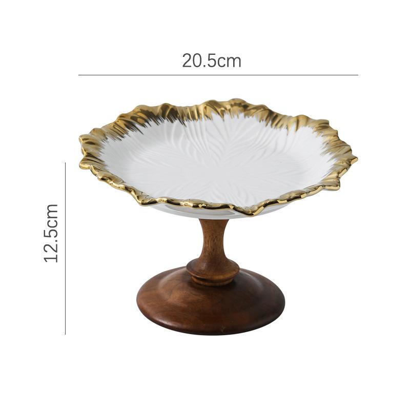 

Modern Minimalist Ceramic Wooden High-legged Fruit Bread Plate, High-end Appearance Level Luxury Home Dessert Cake Display Stand