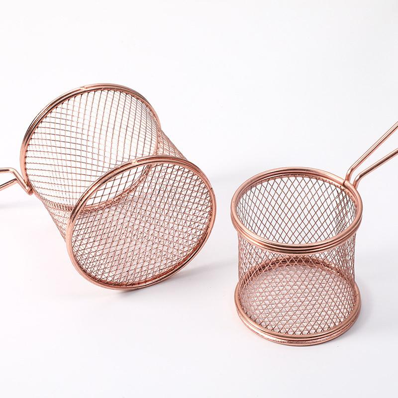 1Pcs Carbon Steel Frying Basket Multifunctional Mini French Fries Frying Basket Creative Round Oil Separated Frying Basket